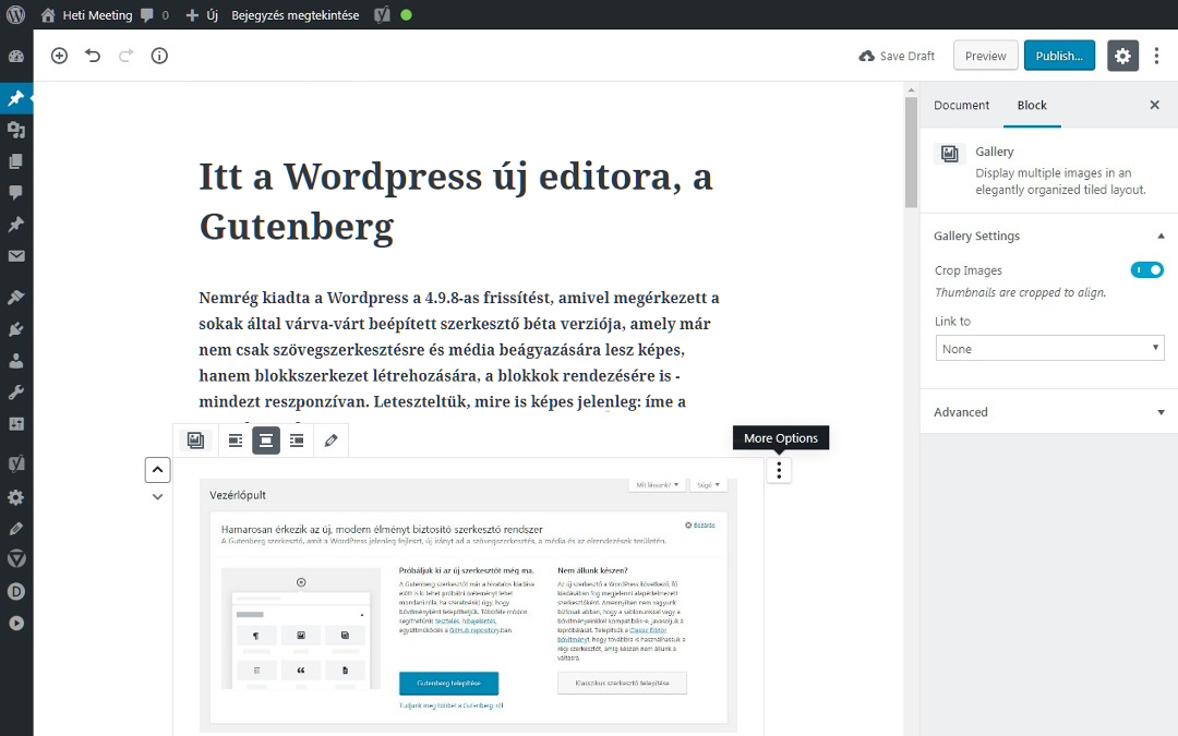Itt a WordPress új editora, a Gutenberg